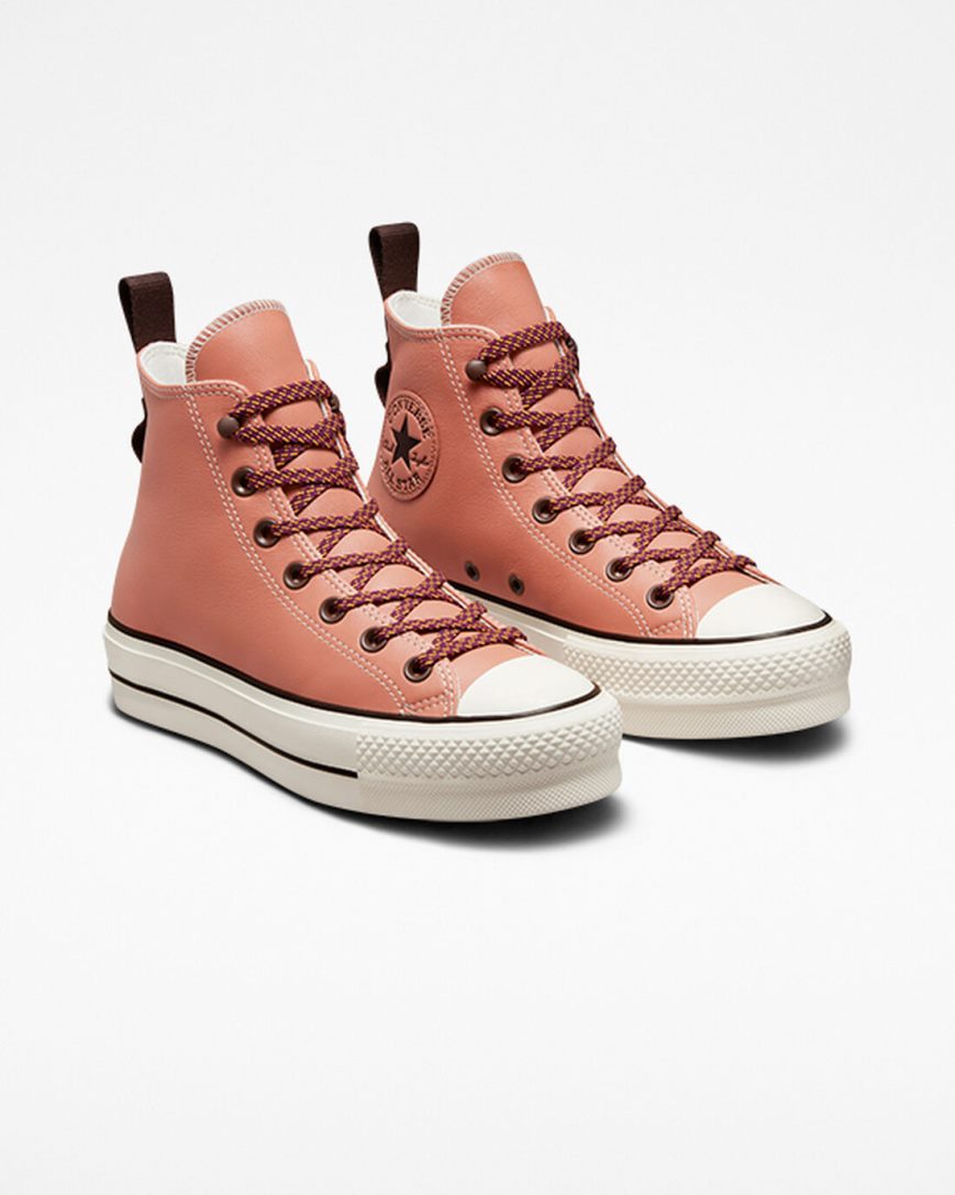 Women's Converse Chuck Taylor All Star Lift Tonal Leather High Top Platform Shoes Apricot | AU 1E89CL